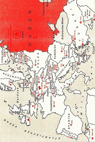 Karte: Revolutionre Bewegungen in den kapitalistischen Lndern Europas 1917 bis 1923