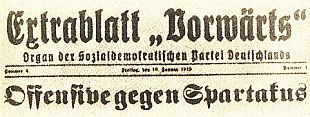 Extrablatt 'Vorwrts'
Organ der Sozialdemokratischen Partei Deutschlands
Freitag, der 10. Januar 1919
Offensive gegen Spartakus
