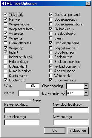 HTML Tidy Optionen in UltraEdit
