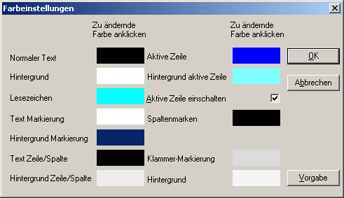 Ansicht - Farbeinstellungen... - Vorgabe