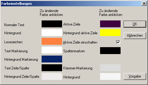 Ansicht - Farbeinstellungen... - Eigene Anpassung